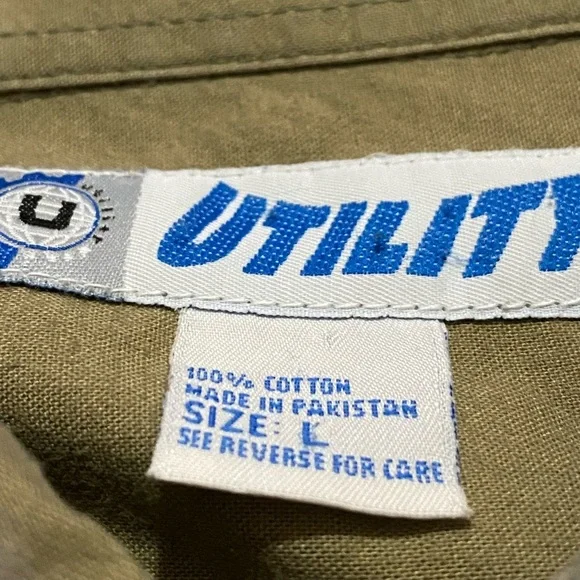 VTG 90’s Y2K Khaki Cargo Military Shirt L Tall Button Up Oversized Streetwear - Picture 8 of 9